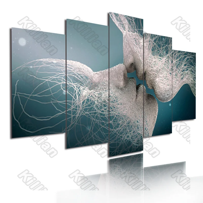 

Abstract Style Mural Canvas Paintings Modular Bed Home Decor Prints 5 Pieces Line Kiss Decoration Living Room Wall Fresco