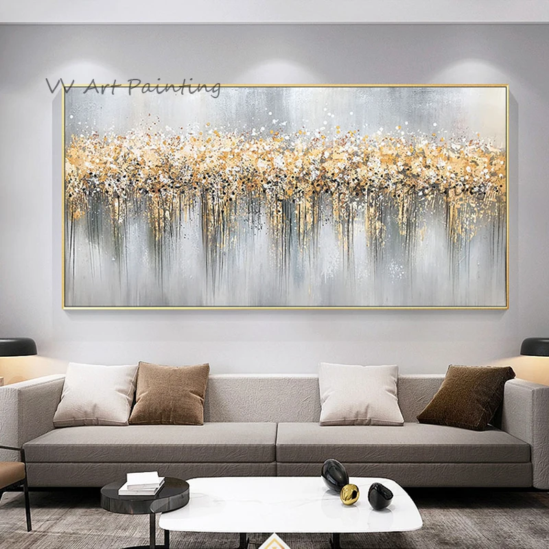 

Watercolor Canvas Art Painting Hand Painted Yellow Wall Pictures Frameless Abstract Flower Posters for Living Room Dining Room