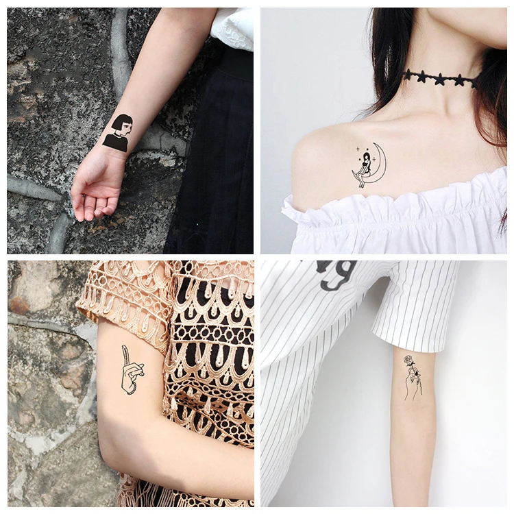 Черные простые линии Старая школа сексуальная девушка водостойкие Временные