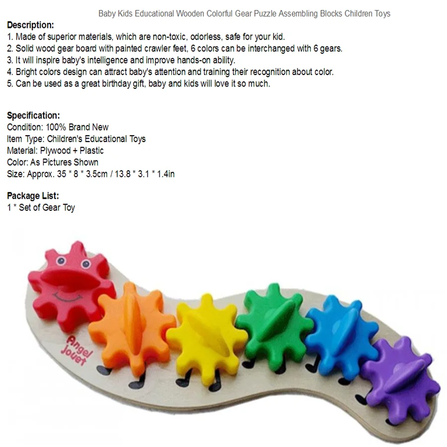 

2021 Children'S Education Wooden Gear Assembly Caterpillar Toys Assembling Blocks Colorful Sorting Color Cognitive Board Toys