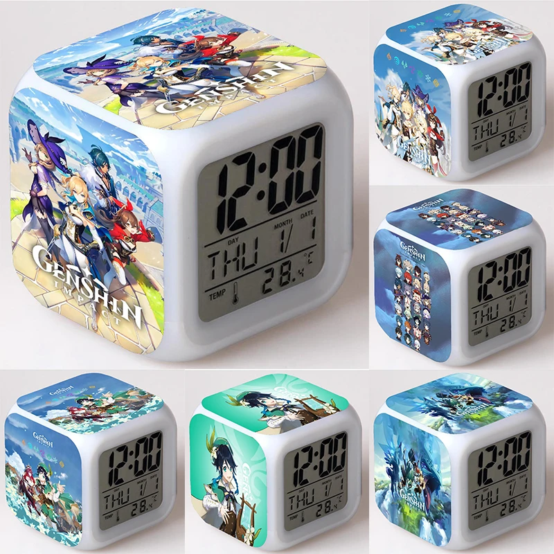 

Genshin Impact Alarm Clock Figurine Colorful Color Changing LED Alarm Clock Hot Game Children Gifts Toys