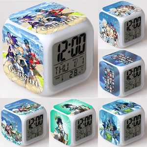 genshin impact alarm clock figurine colorful color changing led alarm clock hot game children gifts toys free global shipping