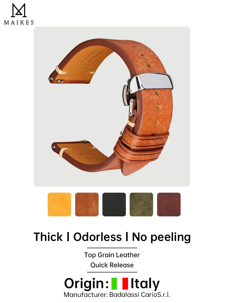 

MAIKES Handmade Watch Strap Quick Release For Rolex IWC OMEGA Accessories Watchband Vintage Top Grain Leather Watch Band