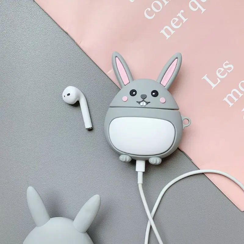 

Cute Grey Rabbit Pattern Soft Silicone Protective Case Shockproof Cover Skin Protector for airpods 1/2 Charging Box Accessories