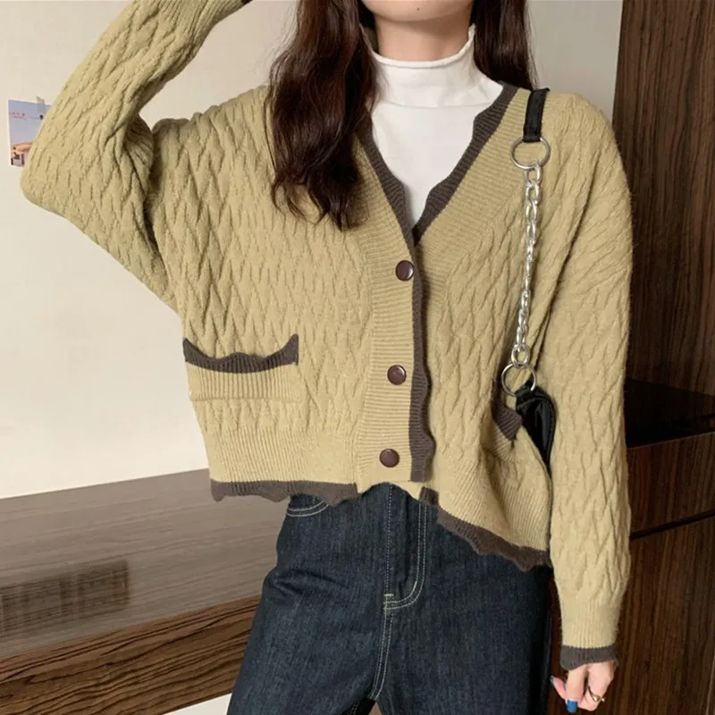 Женский вязаный кардиган с длинным рукавом универсальный Свободный