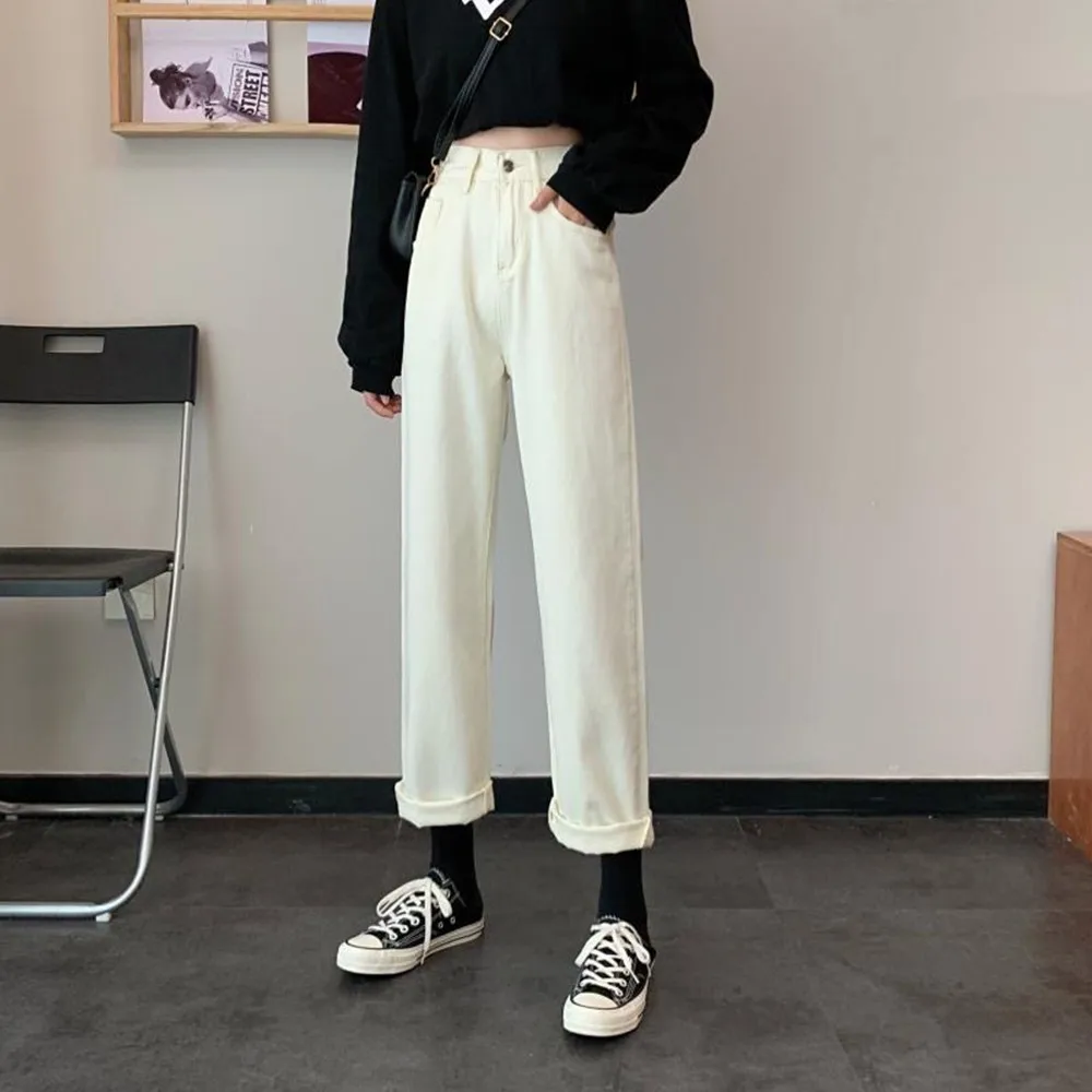 

Casual Solid Pant Girls All-Match Fresh Loose High Waist Thin Women Pants