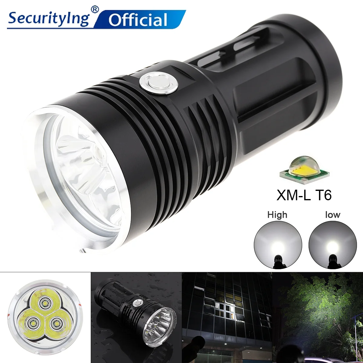 

Waterproof Lights 60W 1800 Lumens 3x XM-L XML T6 LEDs 5 Modes Outdoor LED Flashlight Light High Power Flash Lamp for Hiking