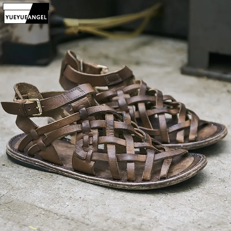 Сандалии-гладиаторы мужские из натуральной воловьей кожи | AliExpress