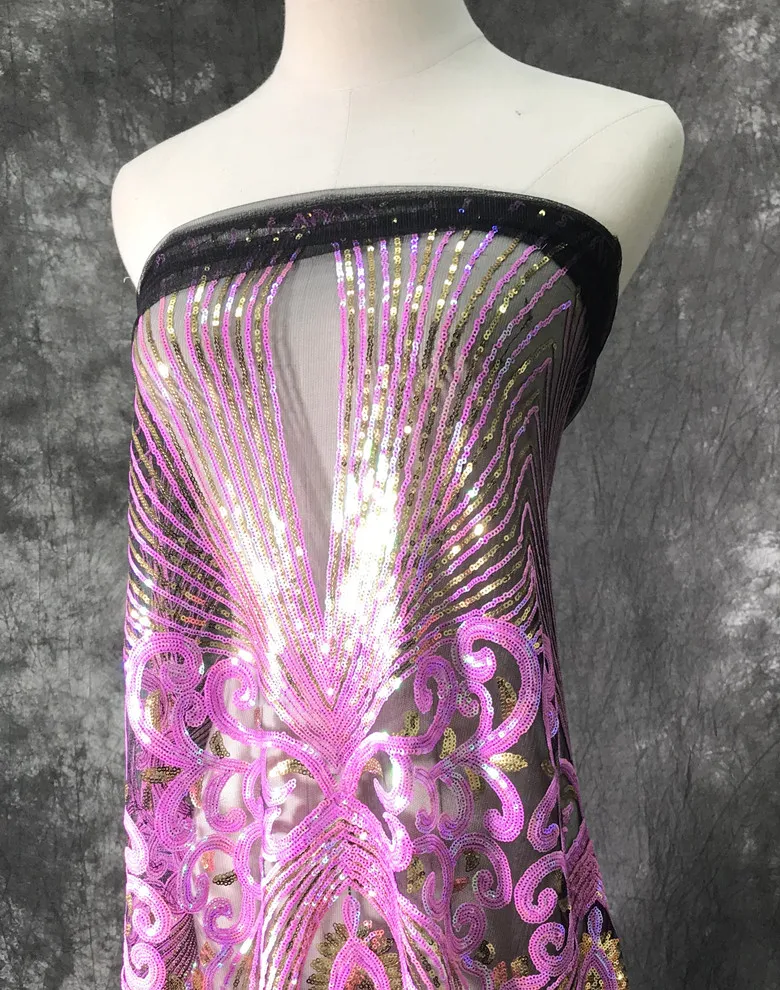 

1meter Golden illusion love big flower perspective mesh embroidery fabric high-end dress dress apparel fabric