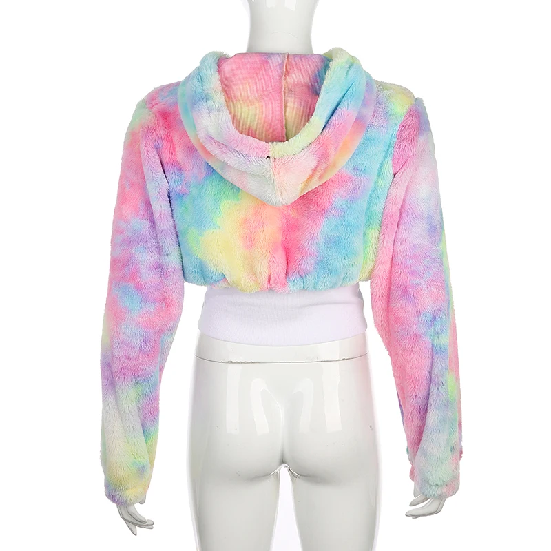 Rockmore Tie Dye пушистые пальто и куртки на молнии для женщин Красочные более размера d Harajuku куртка Дамская размера плюс уличная осенняя