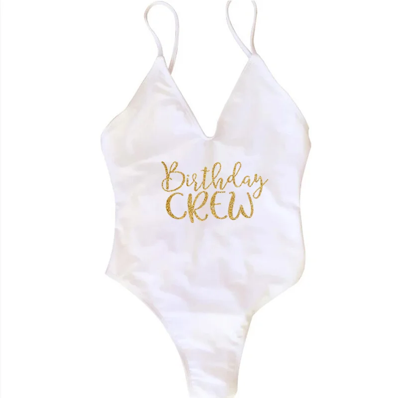 Цельный купальник для девочек на день рождения с золотым буквенным принтом