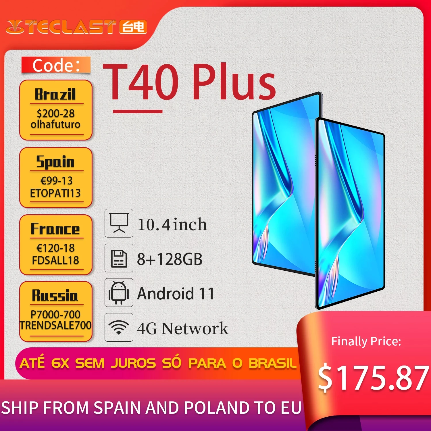 Teclast T40 Plus 10 4 дюймов 2000x120 0 IPS Android 11 8 ГБ ОЗУ 128 Гб ПЗУ T618 Восьмиядерный 4G сеть wifi