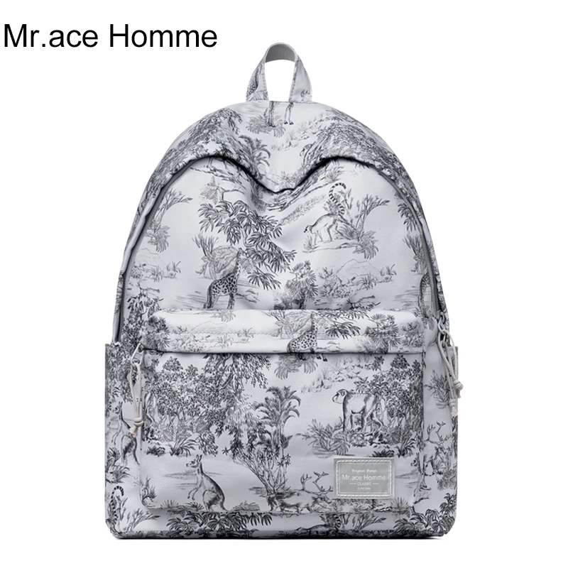 Мужской рюкзак для ноутбука Mr.Ace Homme серый водонепроницаемый дорожный с принтом