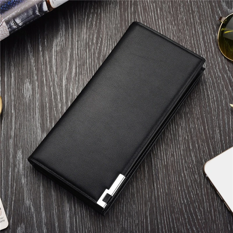 

Wallet Long Bussiness Card Holder Hasp Wallet Aluminum Metal Credit PU Leather Purse Checkbook Mini Card Wallet For Man