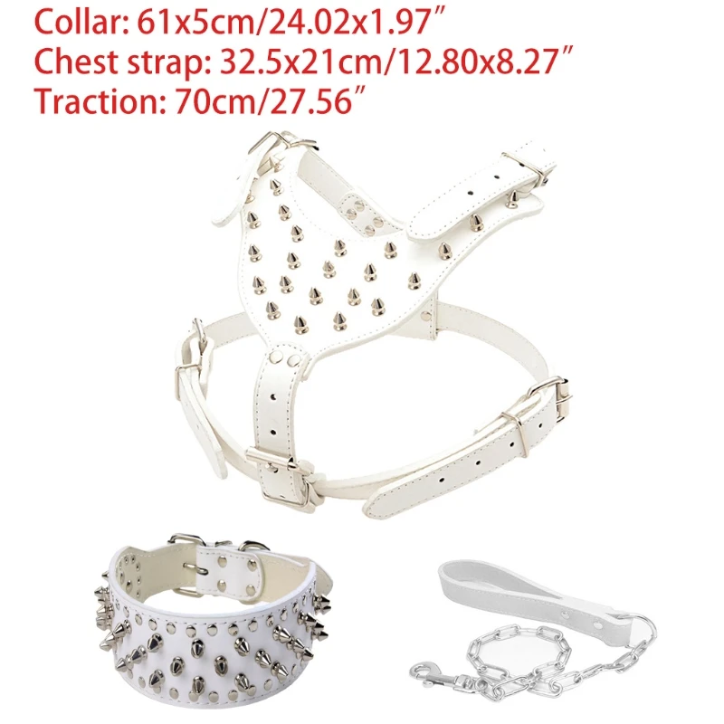 

Pet Spikes Studded Medium Large Dog Walking Leather Collar Leash Harness 3 Pcs T21C