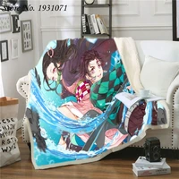 demon slayer anime 3d printed fleece blanket for beds thick quilt fashion bedspread sherpa throw blanket adults kids 05
