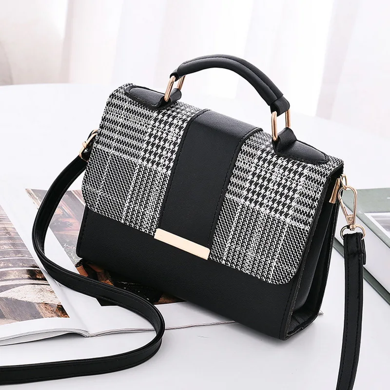 New Retro Plaid Small Square Top Handle Tote Messenger Bags Women Fashion Shoulder Leather Bolsa Feminina Crossbody Handbags | Багаж и