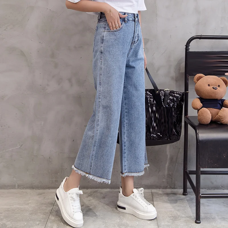 Women Autumn High Waist Korean Fashion Wide Leg Jeans For Ankle-length Loose Vintage Boyfriend Female Casual | Женская одежда