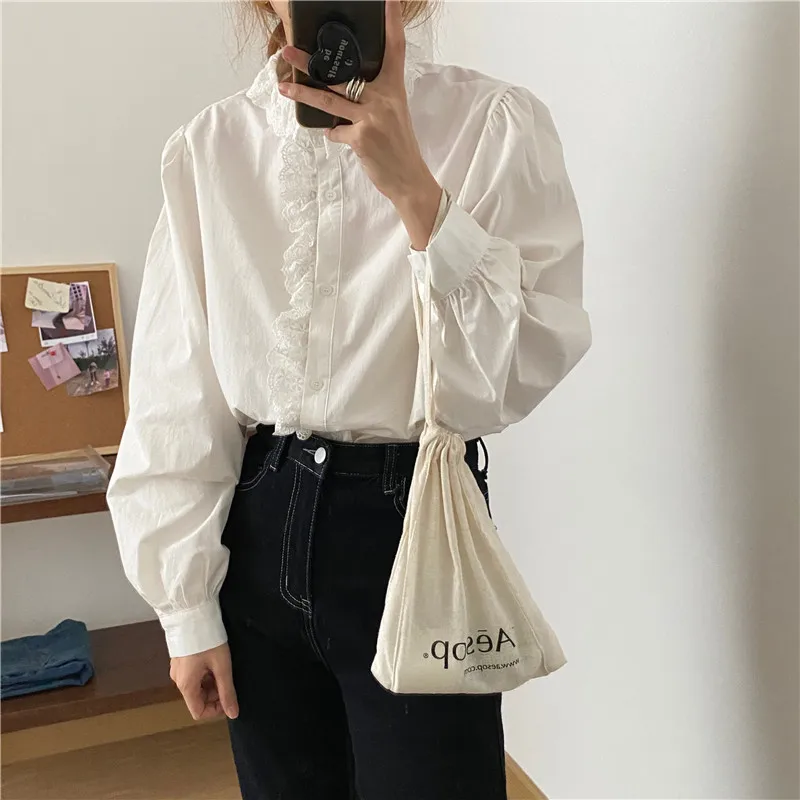 

Alien Kitty Korean Lace Vintage Shirt 2021 Loose High Quality Retro Fashion Loose Women Chic Hot All Match Casual Tops Blouses