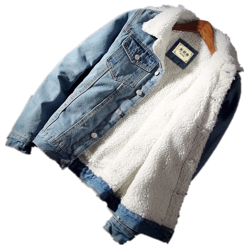 

and Men Coat Jacket Trendy Warm Fleece Thick Denim Jacket 2021 Winter Fashion Mens Jean Jacket Outwear Male Cowboy Plus Size 6XL