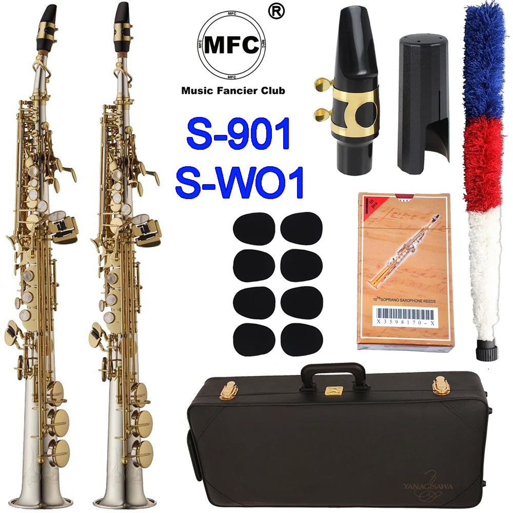

MFC Soprano Saxophone S-901 S-WO1 Silvering Gold Key Sax Soprano Mouthpiece Ligature Reeds Neck Musical Instrument