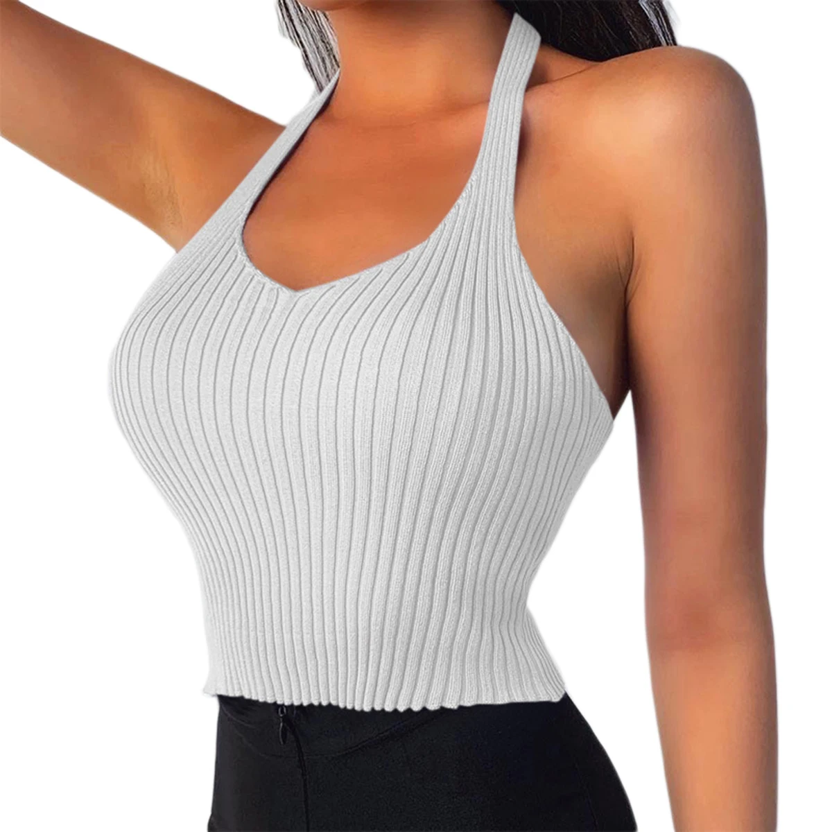 Женские Летние Новые Сексуальные облегающие топы с лямкой на шее Модные