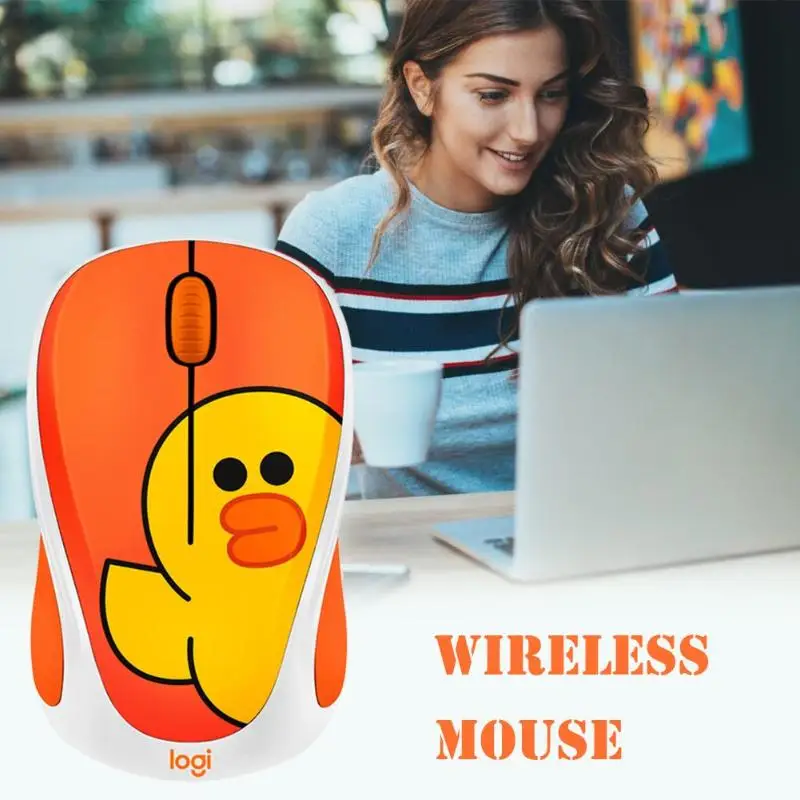 Беспроводная мышь logitech LINE FRIENDS, 2,4 ГГц, мини-цветная мультяшная usb-приемник, оптическая сенсорная игровая мышь для офиса, для ПК, ноутбука