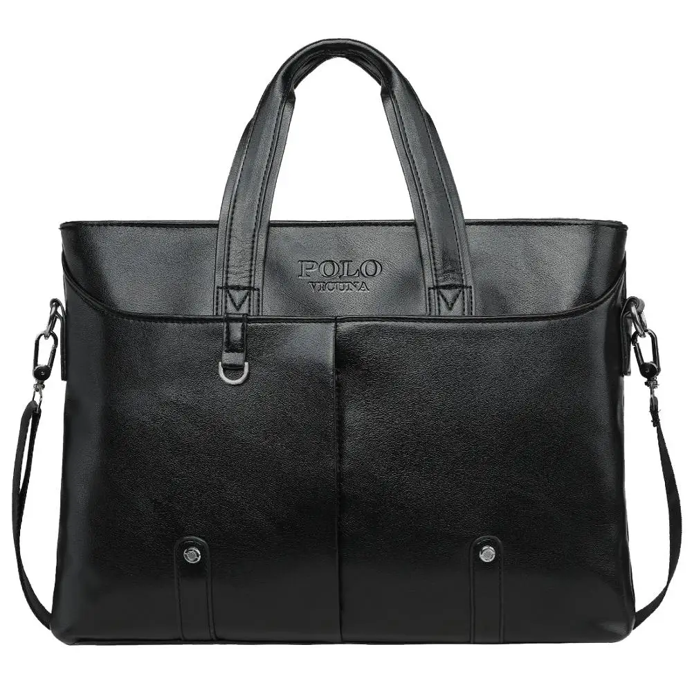BLACK VICUNA POLO Casual Business Leather Briefcase For Men Classic Design Men's Laptop Handbag Side Crossbody Shoulder Bags - Color: BLACK