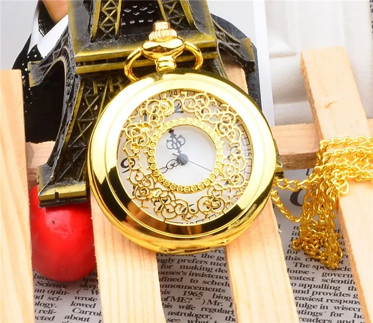 Классический винтажный новый серебристый ожерелье часы карманные батарея полый