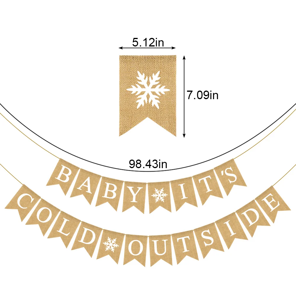 Jute Burlap Baby It's Cold Outside Banner Winter Shower Birthday Diaper Party Garland Mantel Fireplace Decoration |