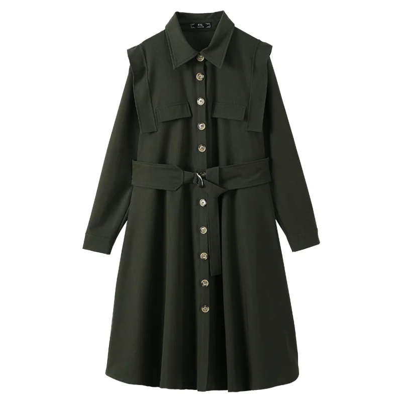 

Turn Down Collar Long Sleeve Solid Casual Trench Coats Women Outerwear High Waist Elegant Pockets Long Coats with Sashes T20387C