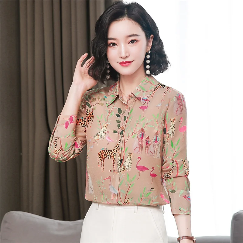 

Korean Fashion Silk Women Blouses Satin Long Sleeve women Shirts Dot Pattern Office Lady Blusas Largas Plus Size Womens Tops