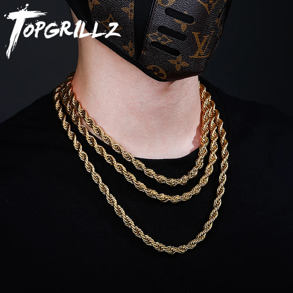 

TOPGRILLZ 8MM Stainless Steel Rope Chain Necklace 18"20"24" Gold Color Necklace Hip Hop Fashion Jewelry For Men Party
