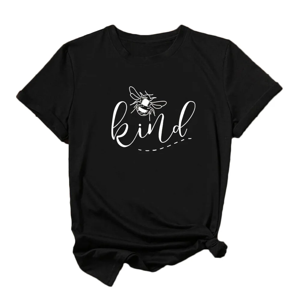 

Mikialong Be Kind T Shirt Women Cute Bee Graphic Tees Women Funny Short Sleeve Tshirt Women Top Black Camisetas Mujer