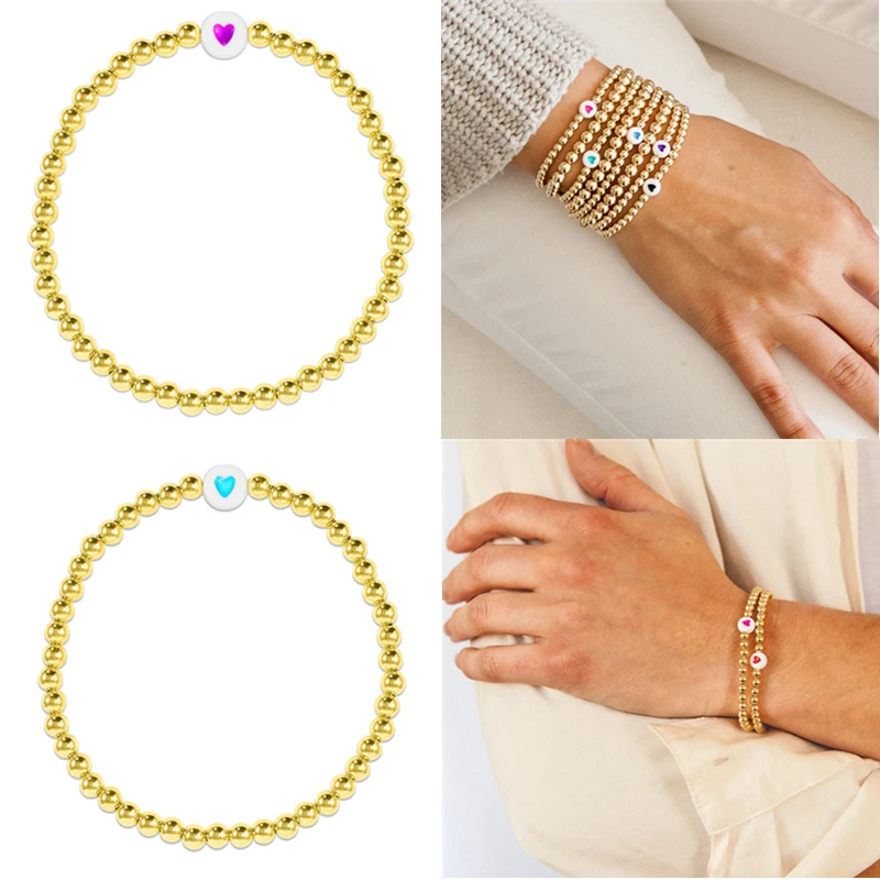

Aide 2021 Trend Summer Silver /Gold Plating Bead Love Heart Bracelet For Women Charm Luxury Jewelry Chain Girl's Pulseras Gift