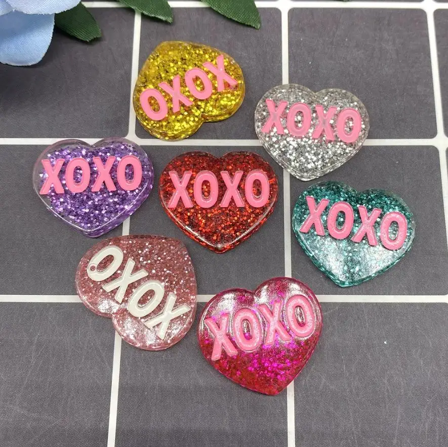 

glitter flat back Resin Heart letters Hug Me Happy Kiss Me Charms Pendants for bracelets necklace earring DIY Jewelry Making