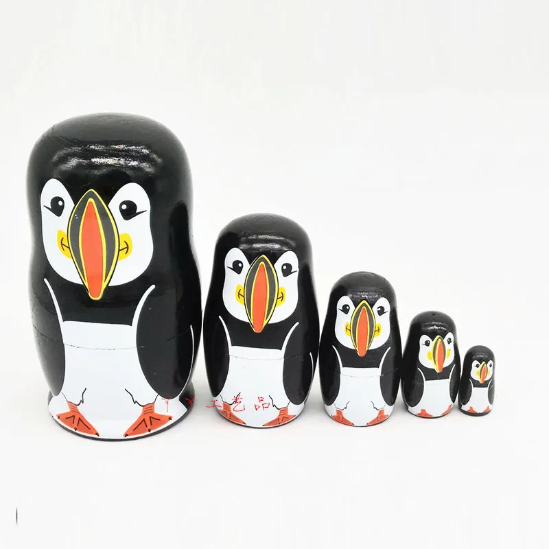 5 шт./компл. креативные деревянные матрешки русская игрушка милый пингвин Русская