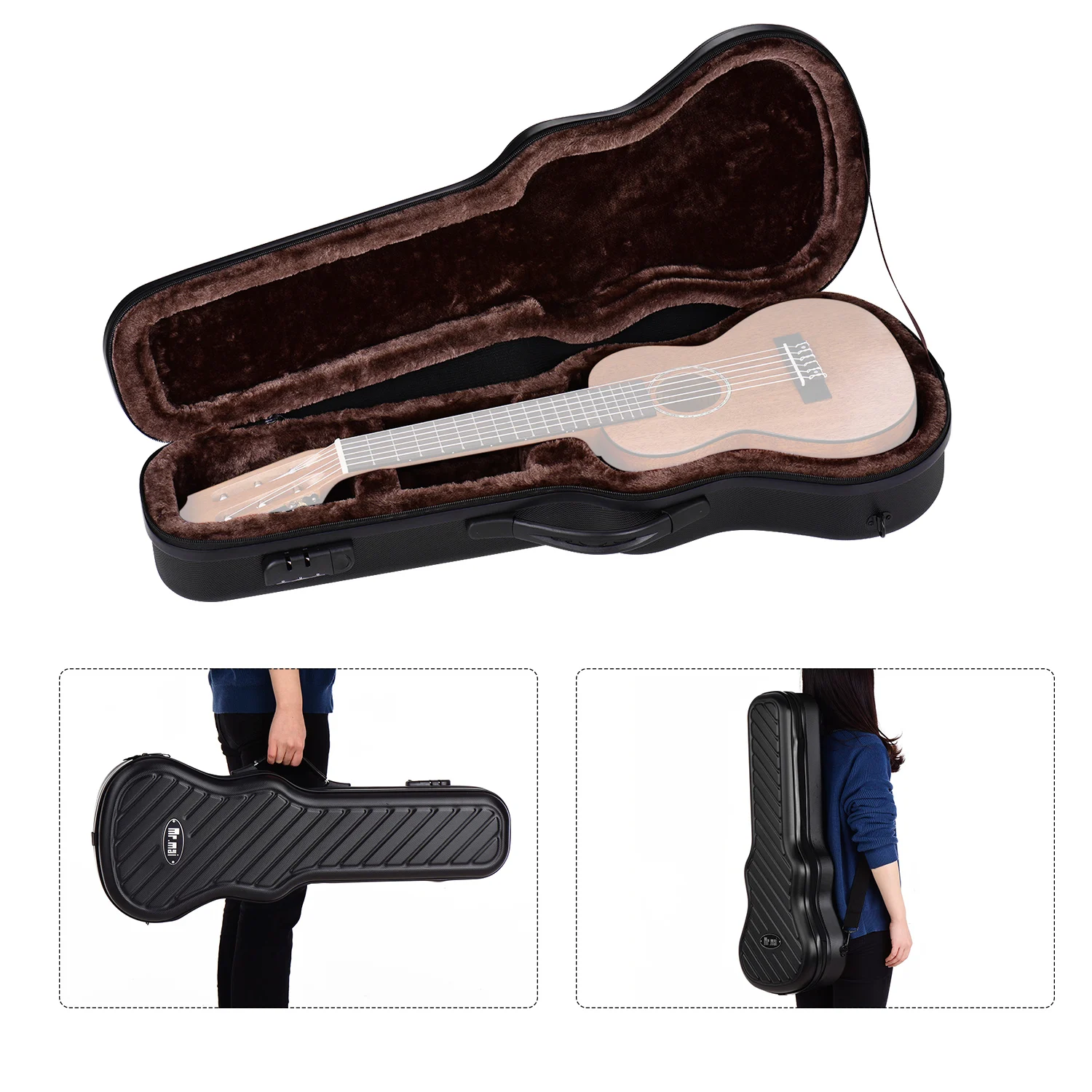 

26 Inch Tenor Ukulele Case Uke Bag Zippered Hardshell Case with Password Lock Adjustable Shoulder Strap Side Carry Handle Black