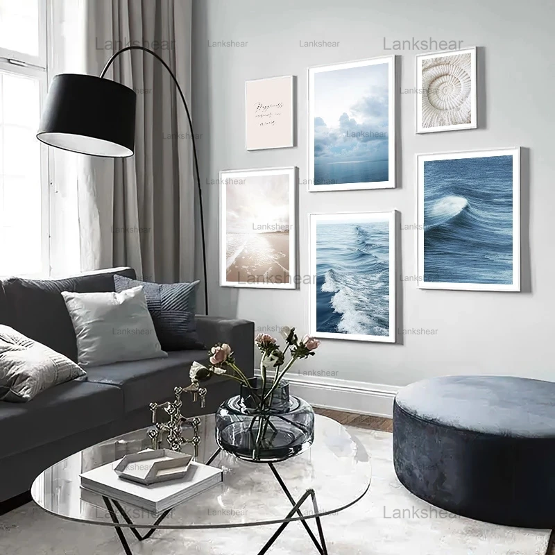 Nordic Landscape Canvas Painting Blue Ocean Sea Wave Posters and Prints Beach Seascape Nature Wall Pictures Home Room Decoration | Дом и сад