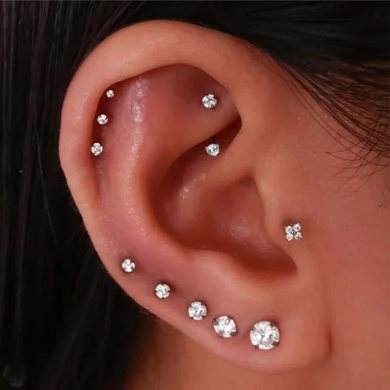 100% Real 925 Sterling Silver Cute Clear Round CZ Stud Earrings For Women Men Ear Piercing for Girls Teens Lady Jewelry Gift