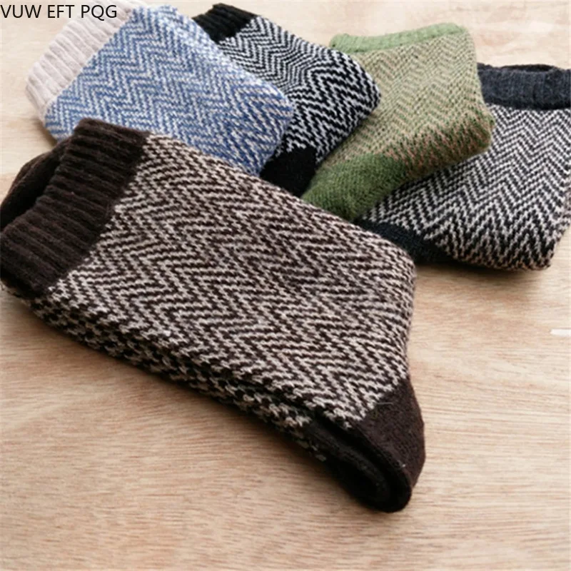 Fashionable Autumn Winter Simple Design Men Warm Socks Retro Water Ripple Rabbit Wool Men's Sock