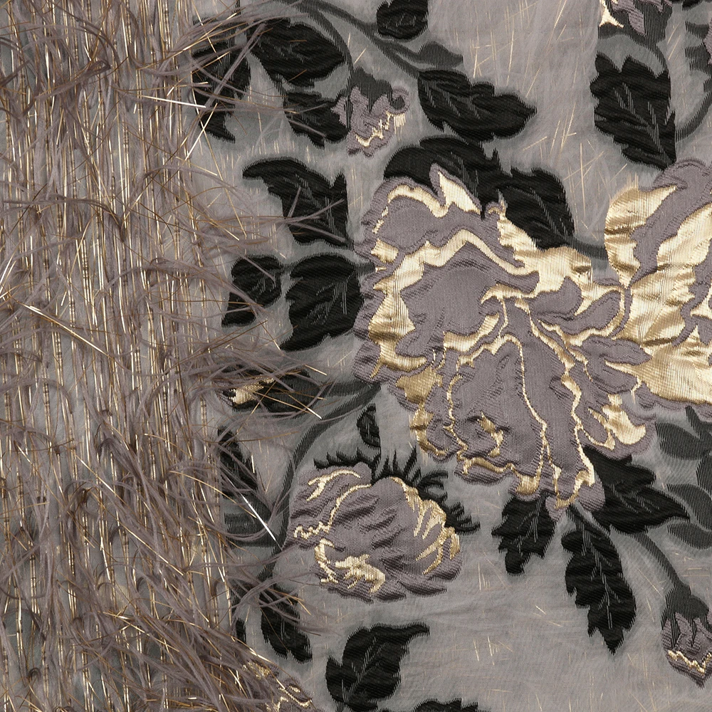 

Popular Brocade Lace Fabric with Feather High Quality African Jacquard Lace Nigerian Brocade Fabrics for Party Wedding APW3151B