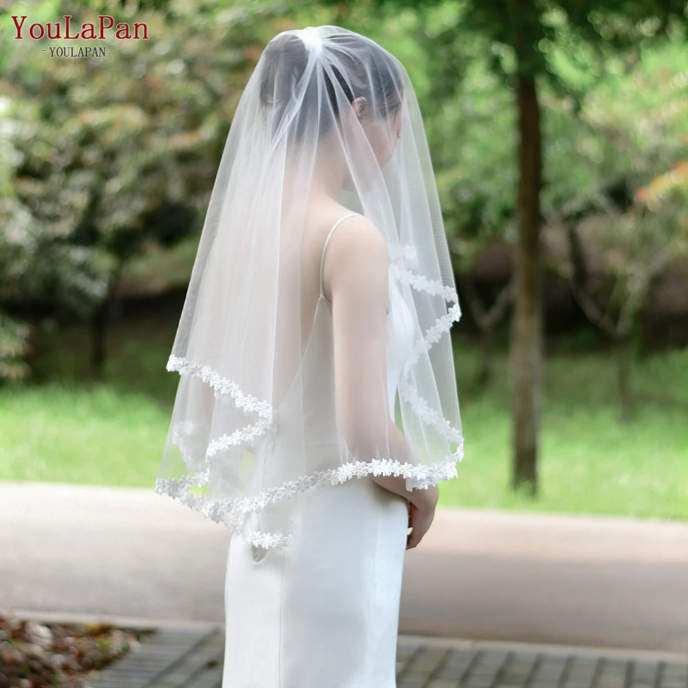 

YoulaPan V54 Luxury Wedding Vails Pure White Bridal Veil Lace Edge Wedding Veil Headband Bridal Face Veil Accessories