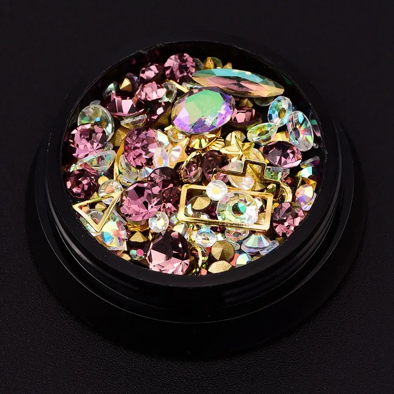 

Nail Rhinestone Gold Silver Mixed Colorful Crystal Nails Studs Nail Beads 3D Nail Art Decorations Nails Accessories In Wheel