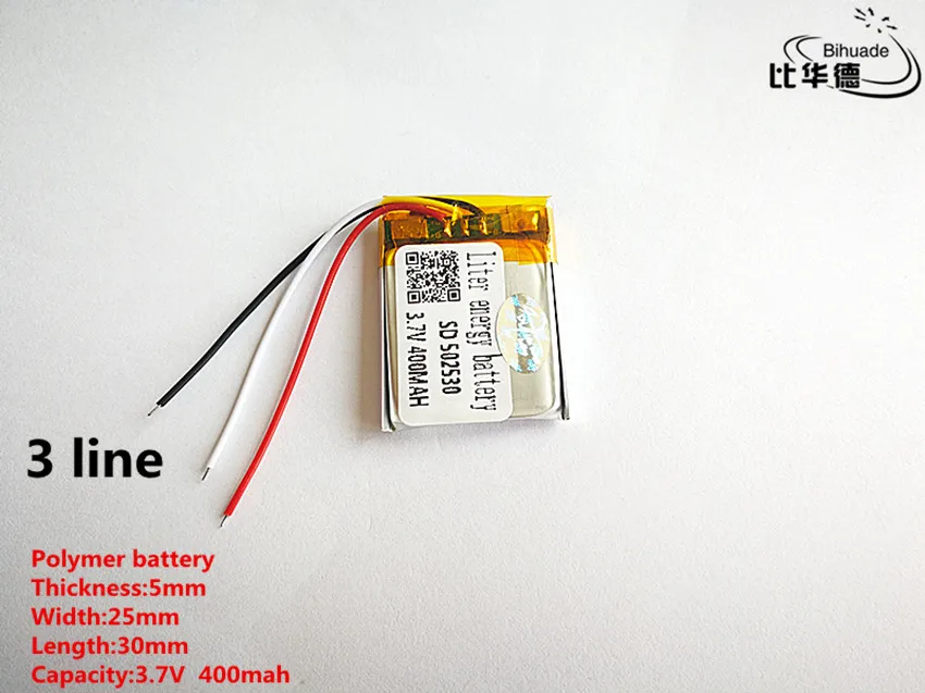 

10pcs/lot 3 line Good Qulity 3.7V,400mAH,502530 Polymer lithium ion / Li-ion battery for TOY,POWER BANK,GPS,mp3,mp4