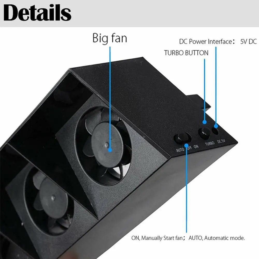 For PS4 console refrigerator cooling fan for PS4 external USB 5-fan Temperature control for Playstation 4 console