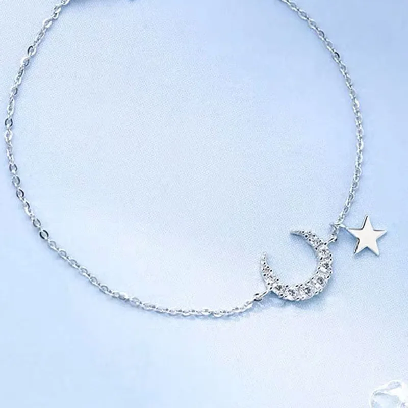 

XIYANIKESilver Color Couples Bracelet for Women Trendy Elegant Moon Star Zircon Hand Jewelry Party Accessories Gifts