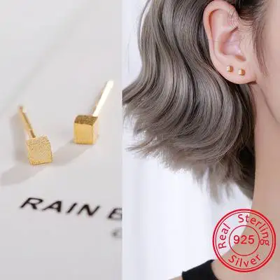 

ZEMO 100% Silver 925 Square Stud Earring for Women 3 Colors Small Silver Earring Girls' Helix Conch Ear Piercing Party Jewelry
