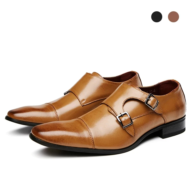 

Double Monk Style Leather Black Bridegroom Dress Designer Best Men Shoes for Men Original Casual Business