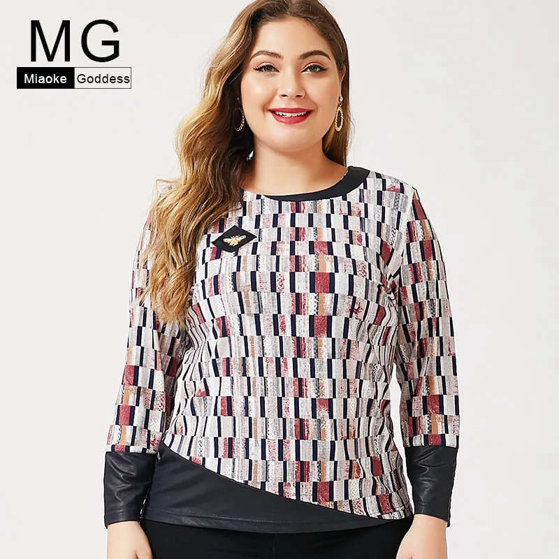 Женская одежда больших размеров осень 2019 Футболка с длинным рукавом